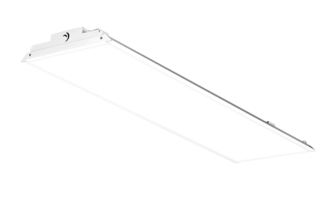 white side view of a slim LED high bay light fixture