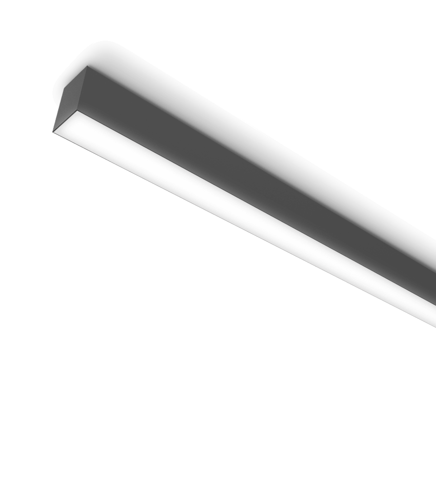 dark grey slim light fixture mounted to the ceiling